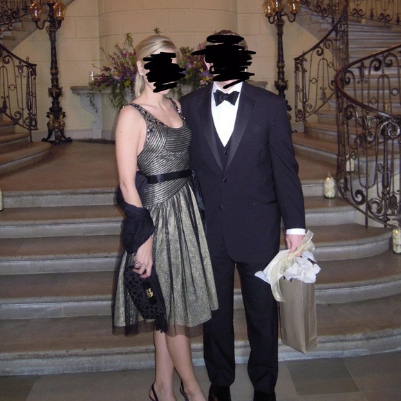 Layered Gold and Black Tulle Formal Cocktail Dress - Picture 8 of 8